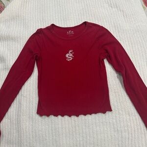 Hollister Red Ribbed Long Sleeve Top with Subtle Logo